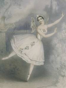 Sur cette lithographie d'un auteur inconnu, on voit un portrait de la ballerine Carlotta Grisi costumée en Giselle, lors d'une représentation à Paris en 1841. Vette lithographie est tirée de : Ivor Guest, The Romantic Ballet in Paris