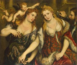 Paris Bordone (1500–1571), Vénus, Flore, Mars et Cupidon (Allégorie), vers 1550, Musée de l’Ermitage 